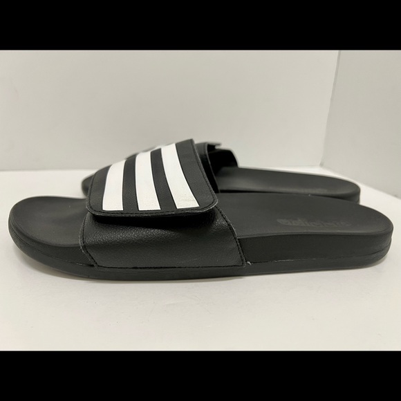 Adidas Shoes | Mens Adidas Adilette Lightweight Slides with Adjustable Velcro Strap | Color: Black/White | Size: 9 | Lbmullin1's Closet